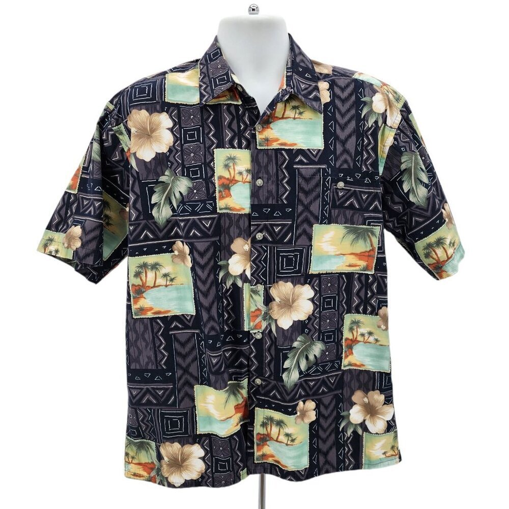 Vintage Pierre Cardin Mens Large Hawaiian Shirt Floral Beach Multicolor Button